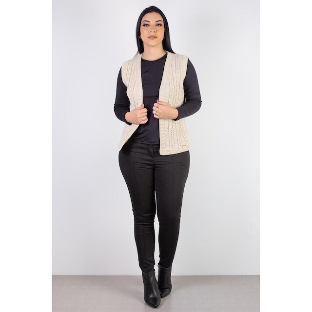 Colete de malha feminino com tranças 60006 - P - Bege