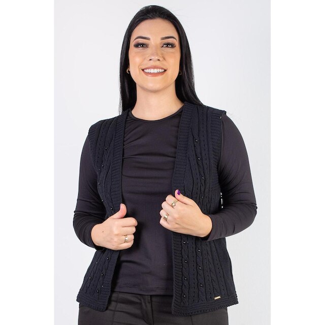 Colete de malha feminino com tranças 60006 - P - Bege