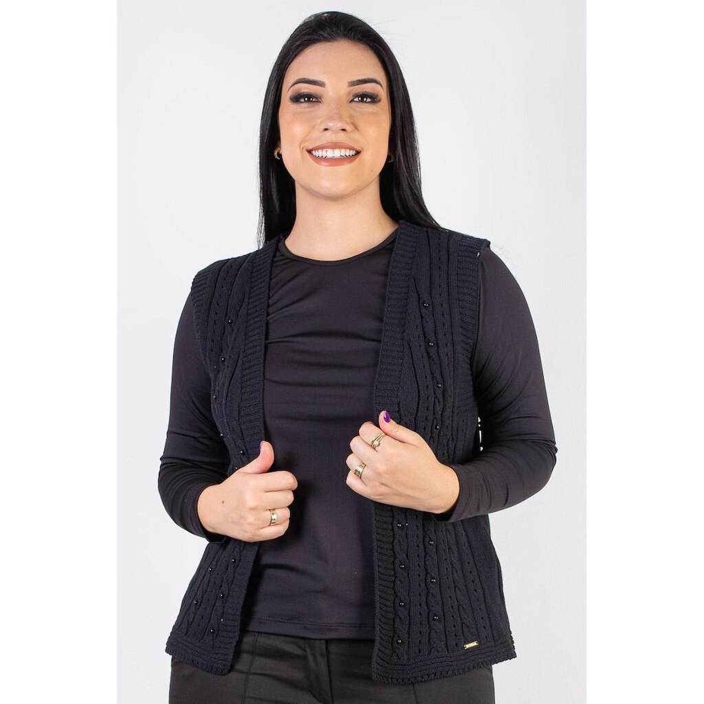 Colete de malha feminino com tranças 60006 - P - Bege