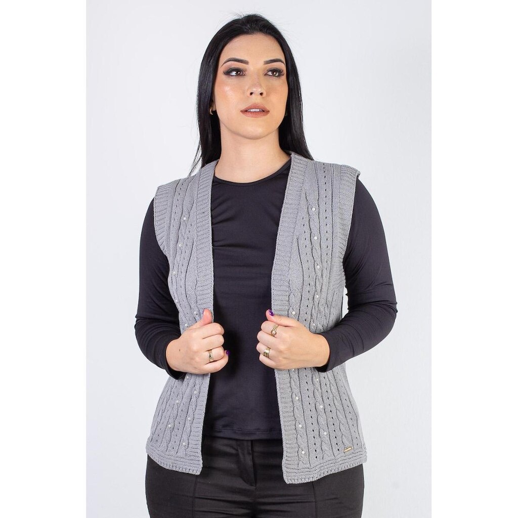 Colete de malha feminino com tranças 60006 - P - Bege