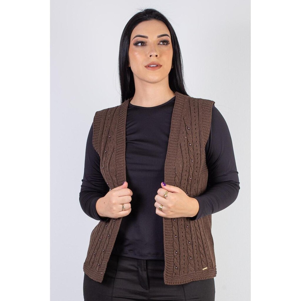 Colete de malha feminino com tranças 60006 - P - Bege
