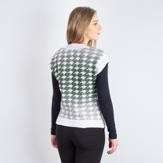 Colete feminino de malha Pied de Poule Sumaré 31235 - Verde+Mescla