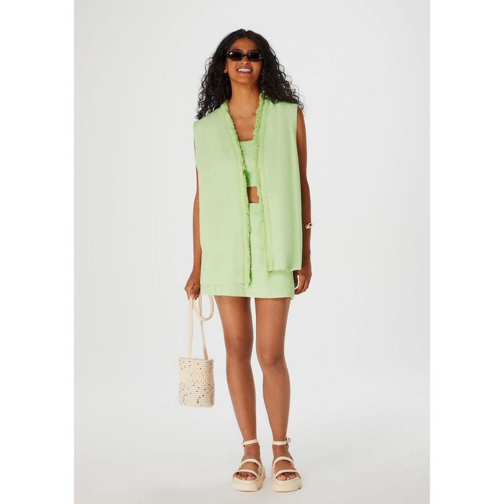 Colete Feminino Em Algodão Com Franja - Verde M