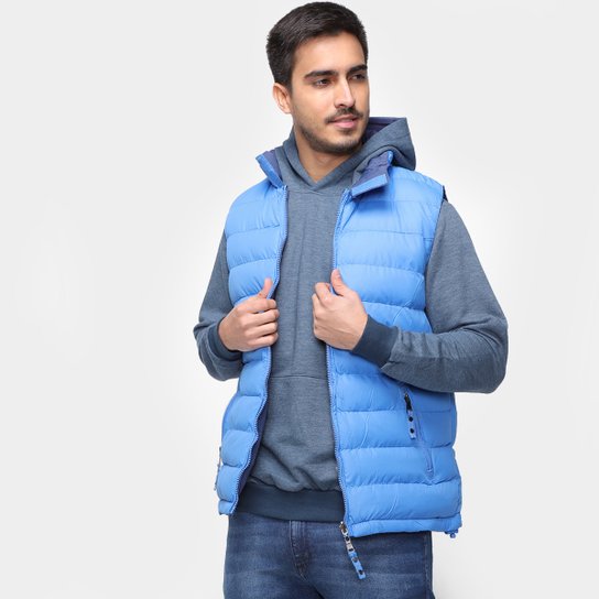 Colete Puffer Hanningan Dupla Face Masculino - Azul Royal Menor preço em Colete Puffer Hanningan Dupla Face Masculino - Azul Royal