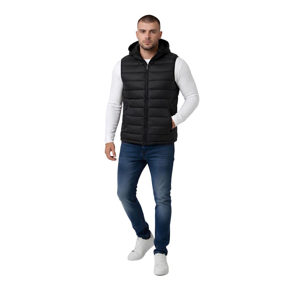 Colete Puffer Masculino Nylon Com Capuz Removível Preto
