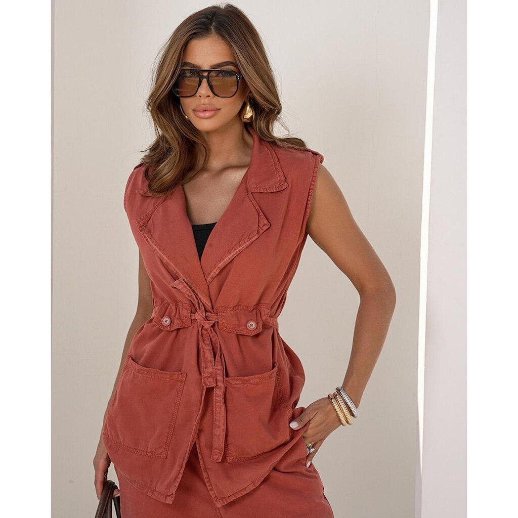COLETE SARJA FEMININO ALONGADO COM CINTO 24262
