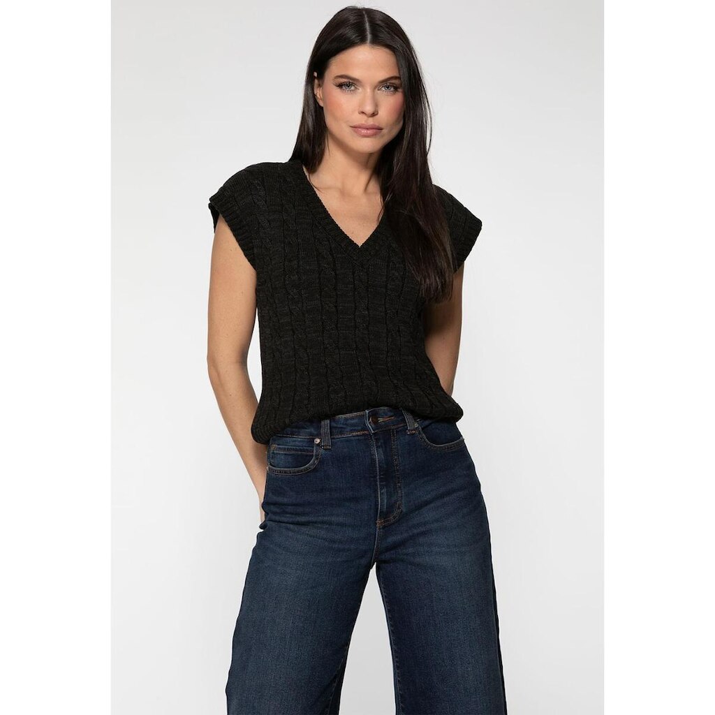 Colete Tricot Tranças Decote V Preto