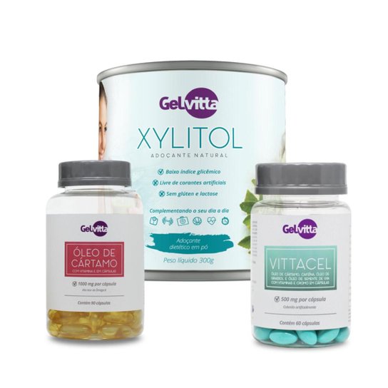 Combo 1 Xylitol + 1 Óleo Cártamo + 1 Vittacel Anticelulite Termogênico Gelvitta - Incolor