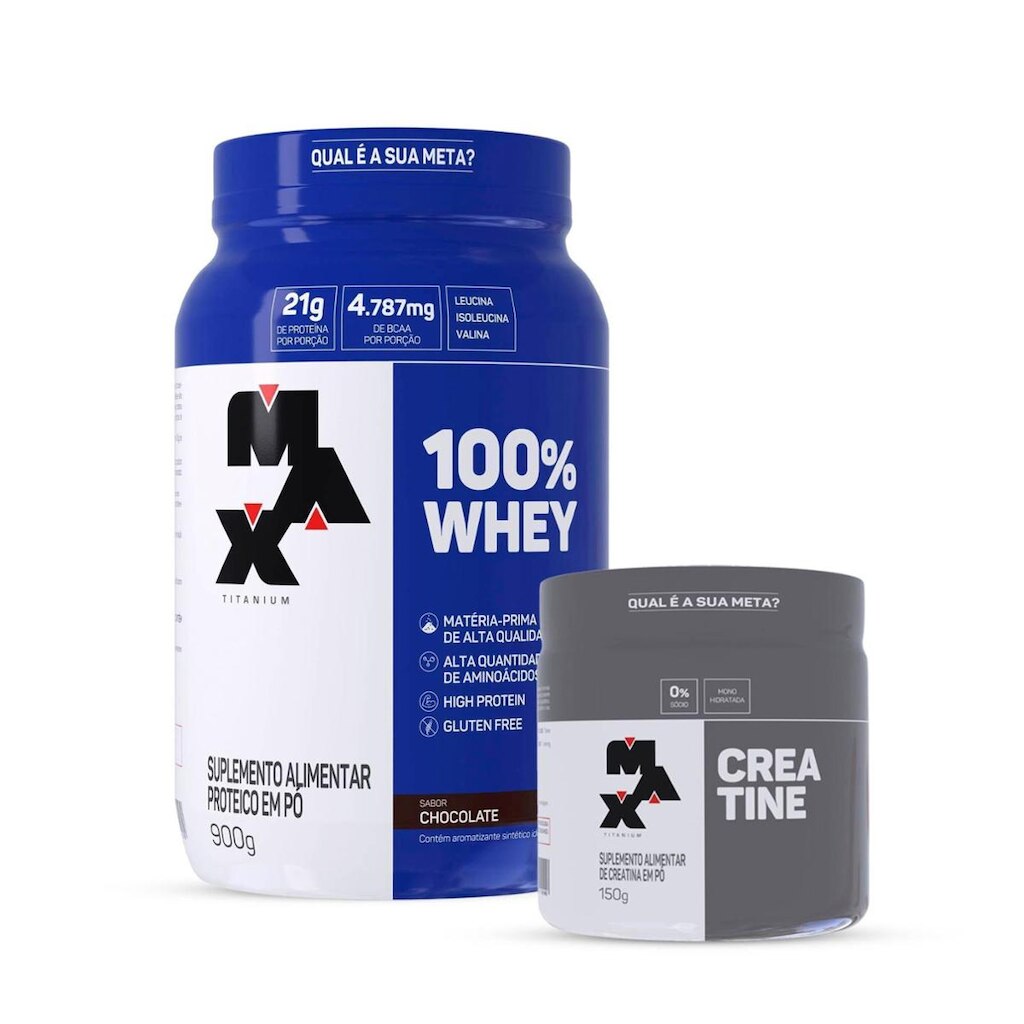 Combo 100% Whey 900g e Creatina 150g Max Titanium Original