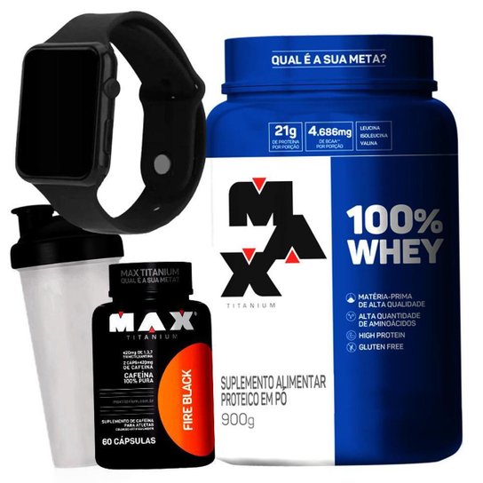 Combo 100% Whey Concentrado + Termogenico com Cafeina + Relógio + Coq - Max Titanium Kit Wey Way Menor preço em Combo 100% Whey Concentrado + Termogenico com Cafeina + Relógio + Coq - Max Titanium Kit Wey Way
