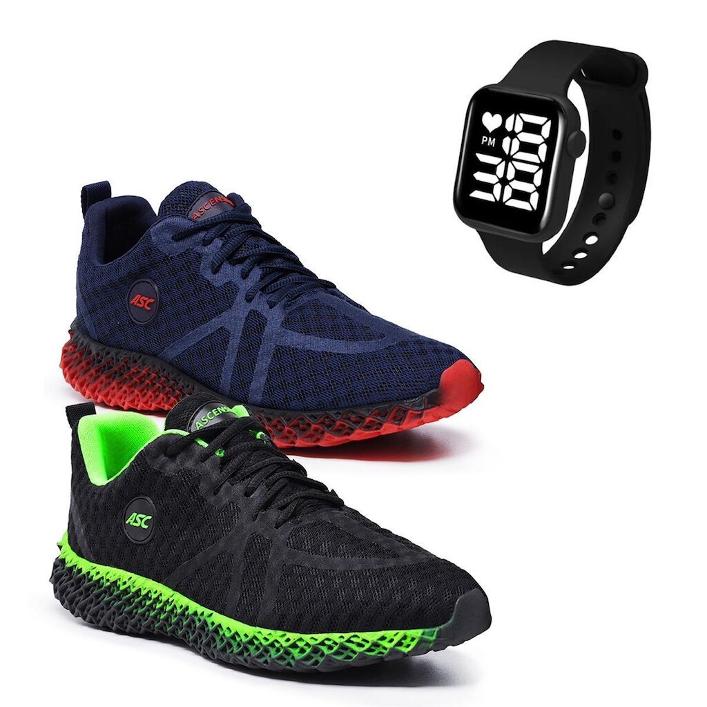 Combo 2 Pares de Tênis + Relógio Quadrado Estilo e Praticidade para Homens e Mulheres!