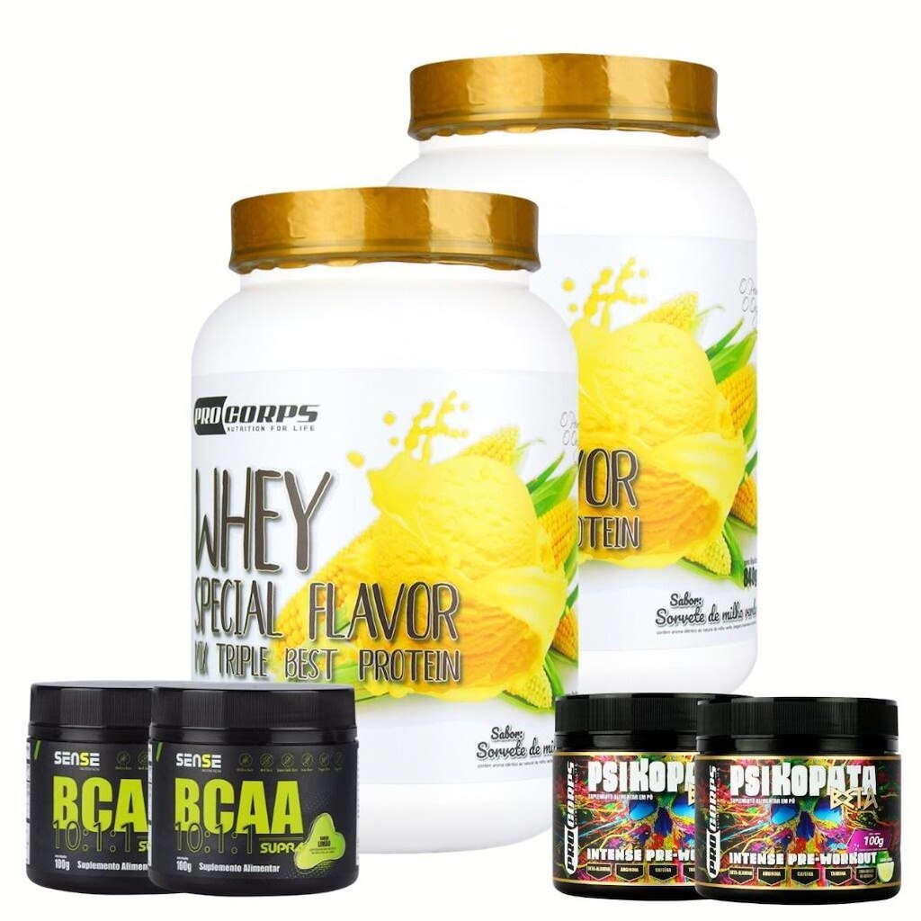 Combo 2 Whey Protein 840g + 2 Bcaa + 2 Pré Treino