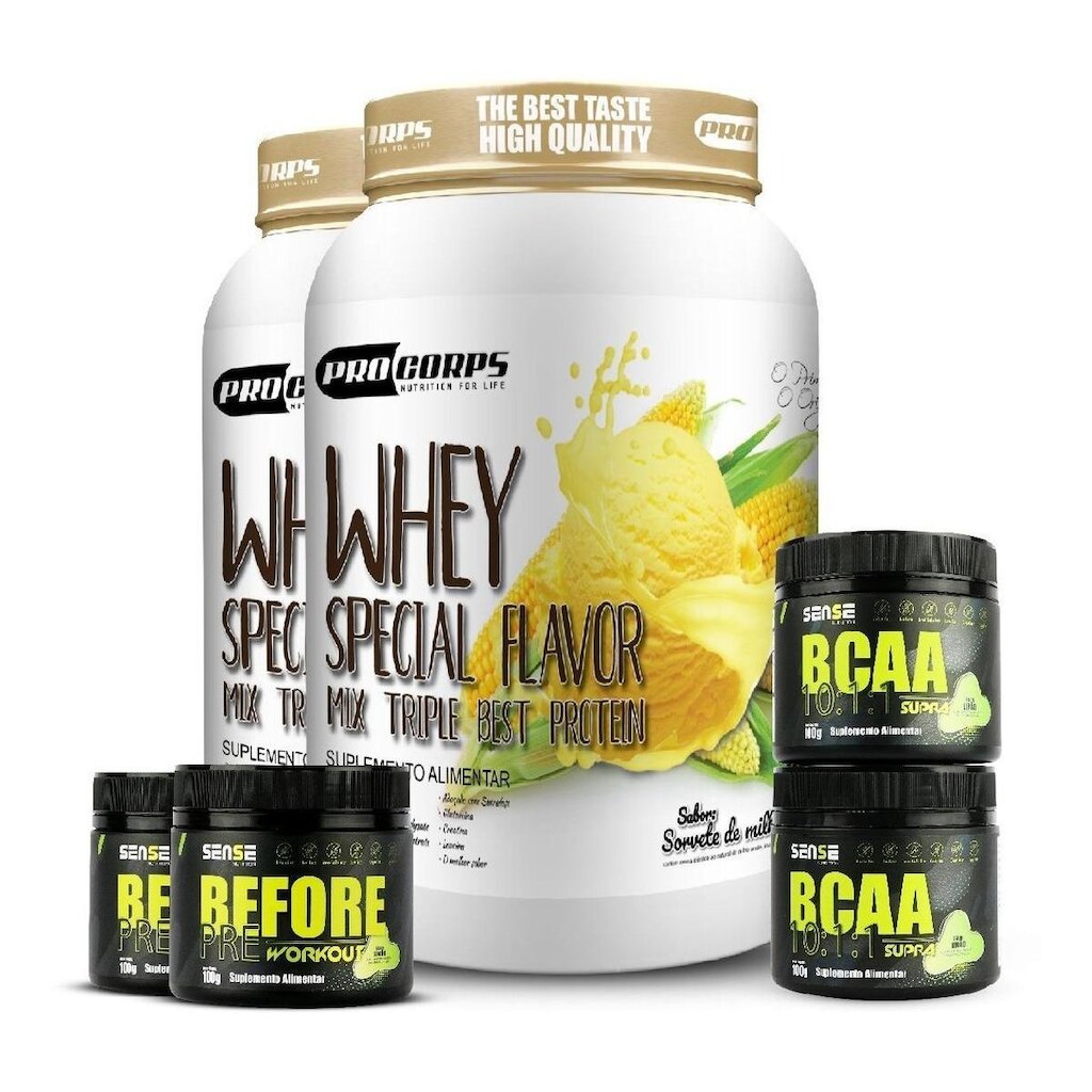 Combo 2 Whey Protein 840g + 2 Bcaa + 2 Pré Treino