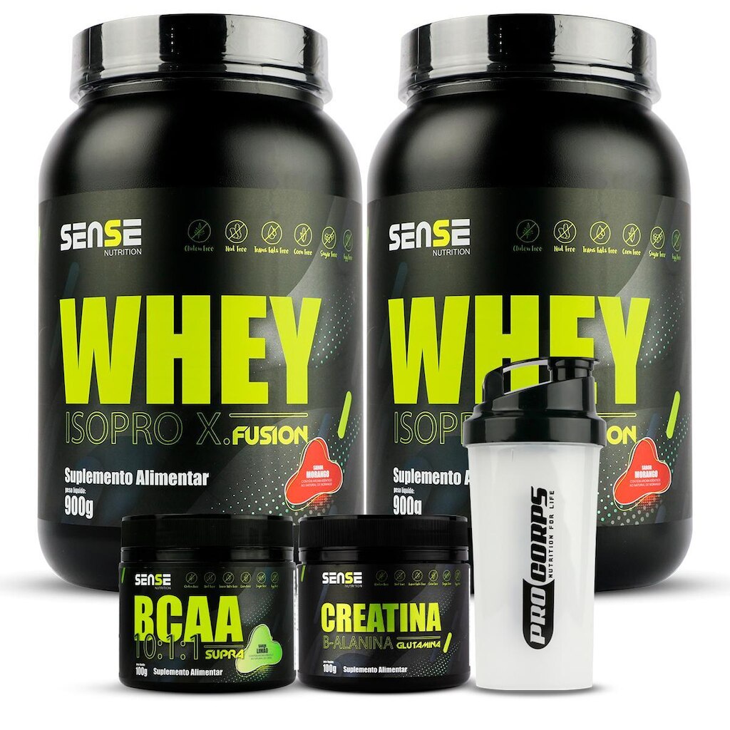 Combo 2 Whey Protein 900g+bcaa+creatina+coqueteleira - Sense