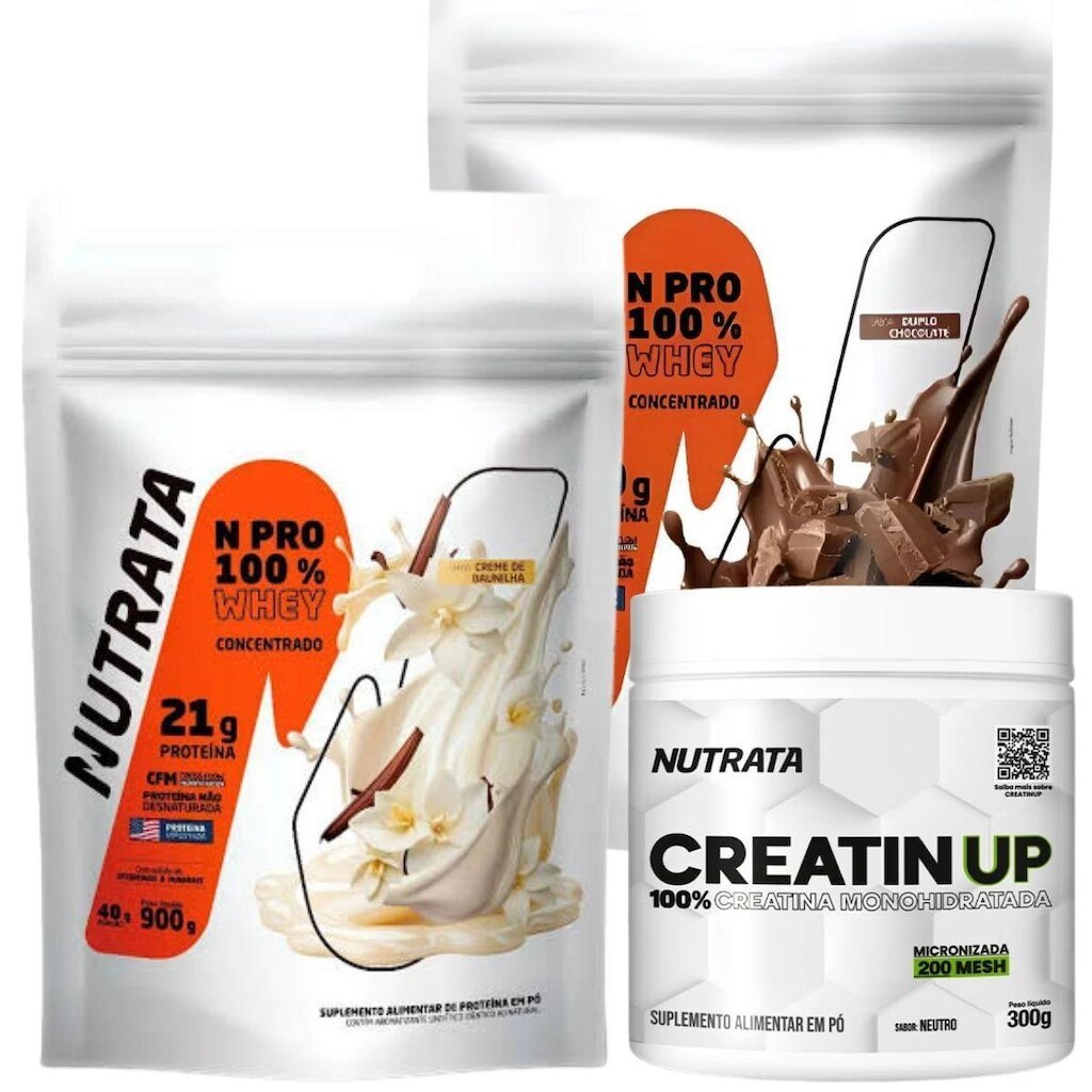 Combo 2x NPro 900g Baunilha e Chocolate + Creatina Monohidratada 300g