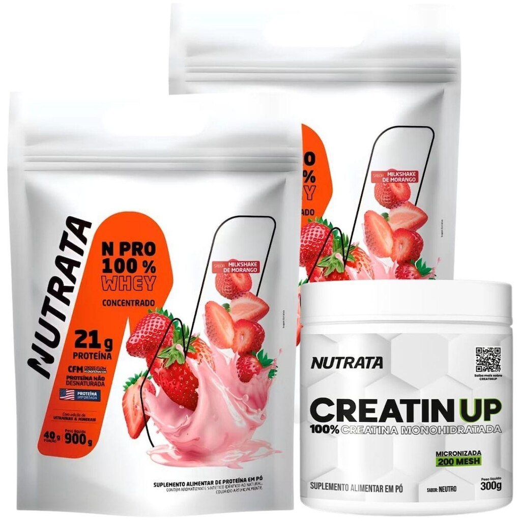 Combo 2x NPro 900g Morango + Creatina Monohidratada 300g