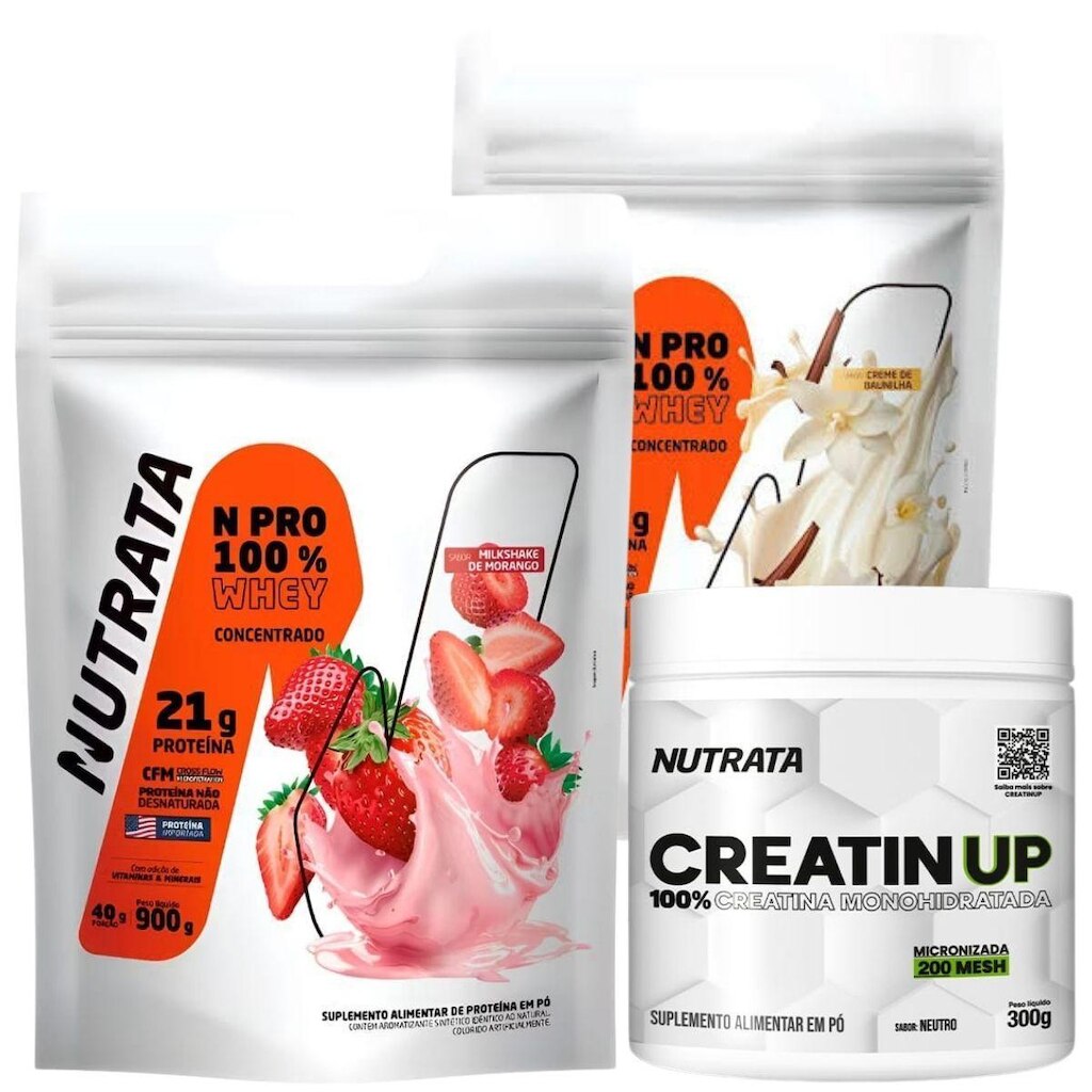 Combo 2x NPro 900g Morango e Baunilha + Creatina Monohidratada 300g