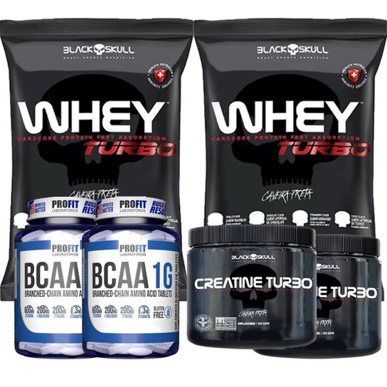 Combo 2x Suplemento em pó Black Skull Whey Protein Turbo Chocolate 900g + 2x Creatina + 2x Bcaa Menor preço em Combo 2x Suplemento em pó Black Skull Whey Protein Turbo Chocolate 900g + 2x Creatina + 2x Bcaa