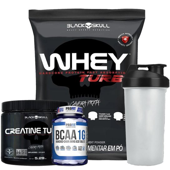 Combo 2x Turbo Whey Protein Nutri Conc 900g Baunilha + Coqueteleira + Creatina + Bcaa - Black Skull Menor preço em Combo 2x Turbo Whey Protein Nutri Conc 900g Baunilha + Coqueteleira + Creatina + Bcaa - Black Skull