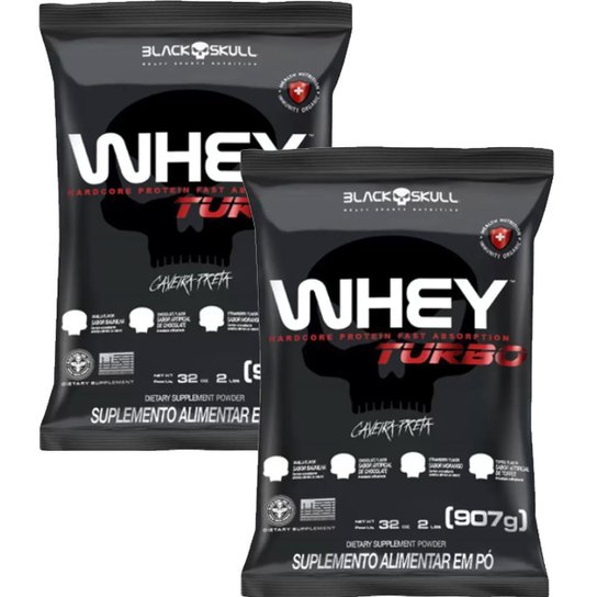 Combo 2x Turbo Whey Protein Nutri Isolado e Concentrado Caveira Preta 900g Morango - Black Skull Menor preço em Combo 2x Turbo Whey Protein Nutri Isolado e Concentrado Caveira Preta 900g Morango - Black Skull