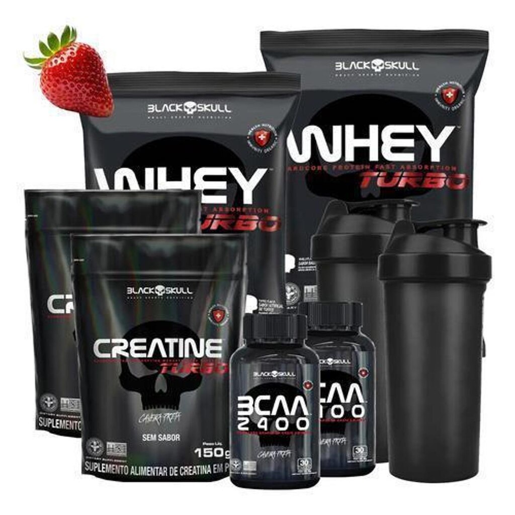 Combo 2x Whey Protein+ Creatina+ Bcaa Black Skull+ Coqueteleira