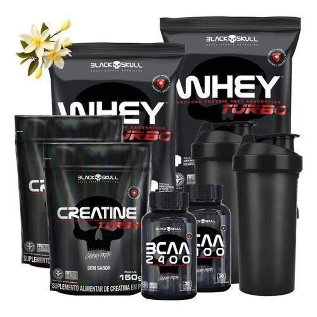Combo 2x Whey Protein+ Creatina+ Bcaa Black Skull+ Coqueteleira