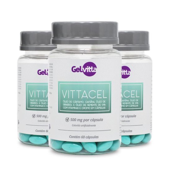 Combo 3 Potes de Vittacel Óleo Cártamo Termogênico 180 Cápsulas Gelvitta - Incolor