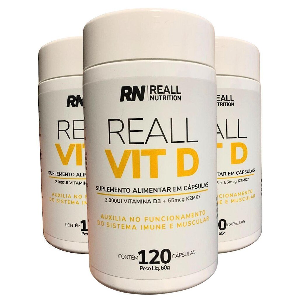 Combo 3 Suplemento Vitamina D K2 Reall Nutrition 120 Caps