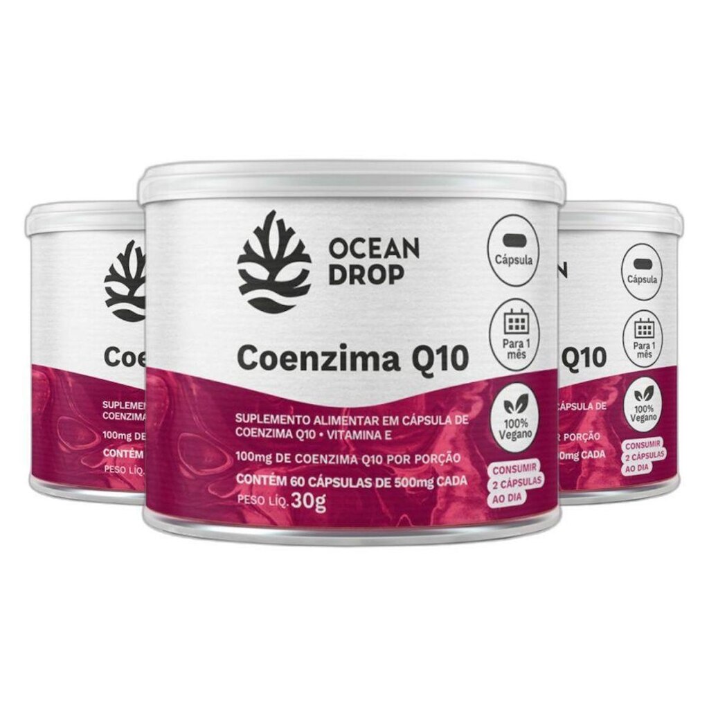 Combo 3x Coenzima Q10 Vitamina E 60Caps 500mg - Ocean Drop