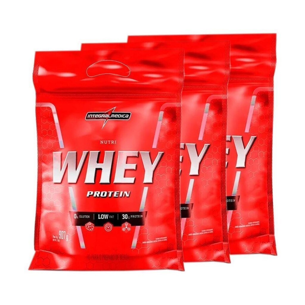 Combo 3x Nutri Whey Isolado Concentrado 907 Chocolate Refil - Integralmédica
