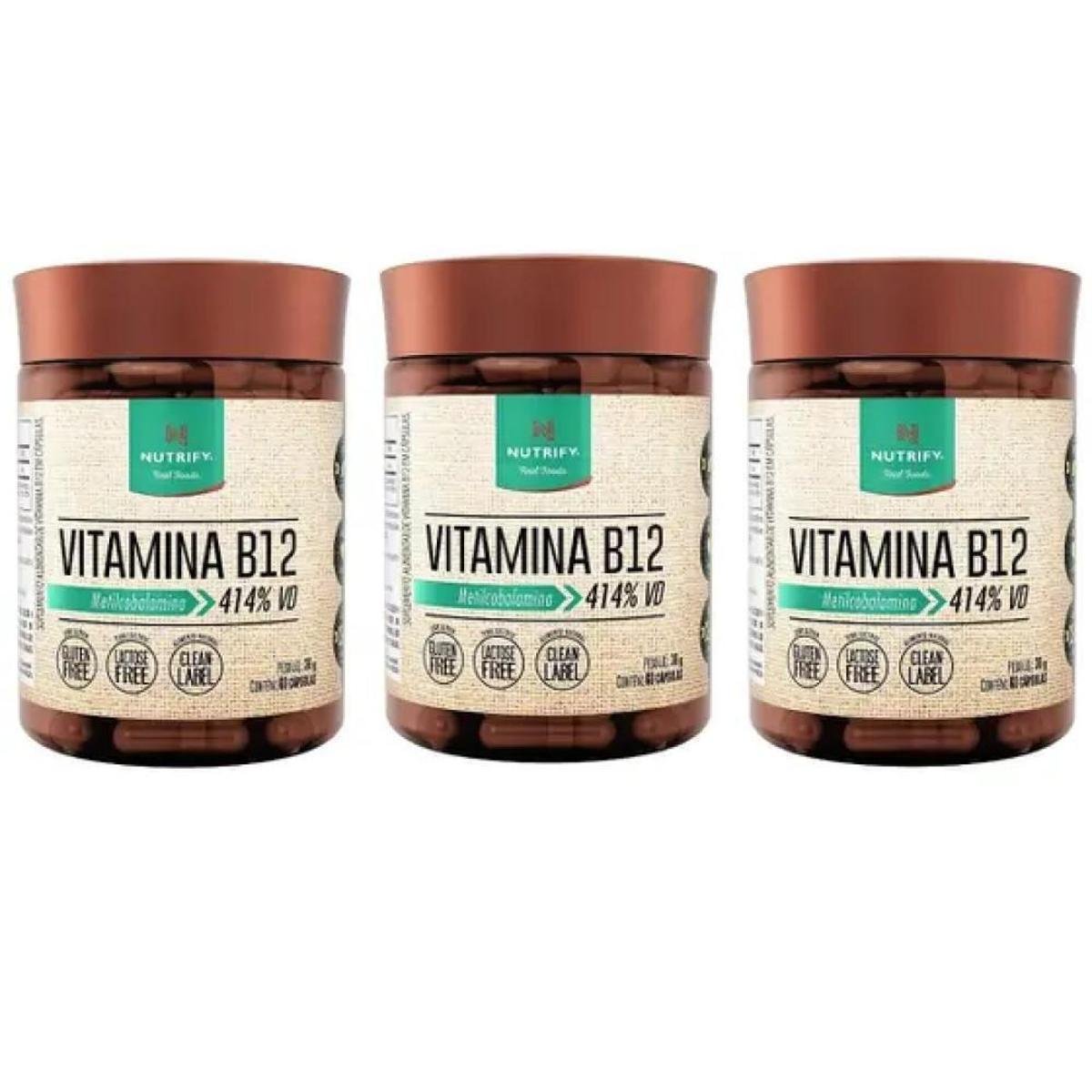Combo 3x Vitamina B12 Vegano Metilcobalamina 414% 60 caps - Nutrify é ruim? Combo 3x Vitamina B12 Vegano Metilcobalamina 414% 60 caps - Nutrify é boa?