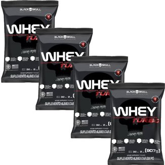 Combo 4x Suplemento em pó Black Skull Whey Protein Turbo 900g Toffe