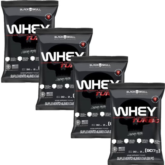 Combo 4x Turbo Whey Protein Nutri Isolado e Concentrado Caveira Preta 900g Baunilha - Black Skull Menor preço em Combo 4x Turbo Whey Protein Nutri Isolado e Concentrado Caveira Preta 900g Baunilha - Black Skull