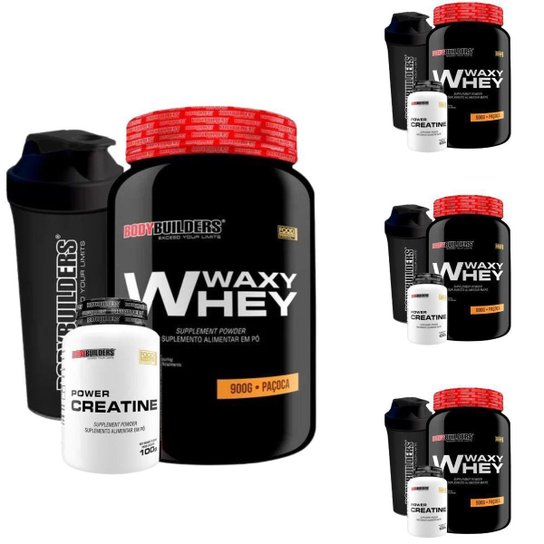 COMBO AMIGOS: 4x Waxy Whey Protein 900g + 4x Creatina + 4x Coq - Bodybuilders - way/wey Menor preço em COMBO AMIGOS: 4x Waxy Whey Protein 900g + 4x Creatina + 4x Coq - Bodybuilders - way/wey