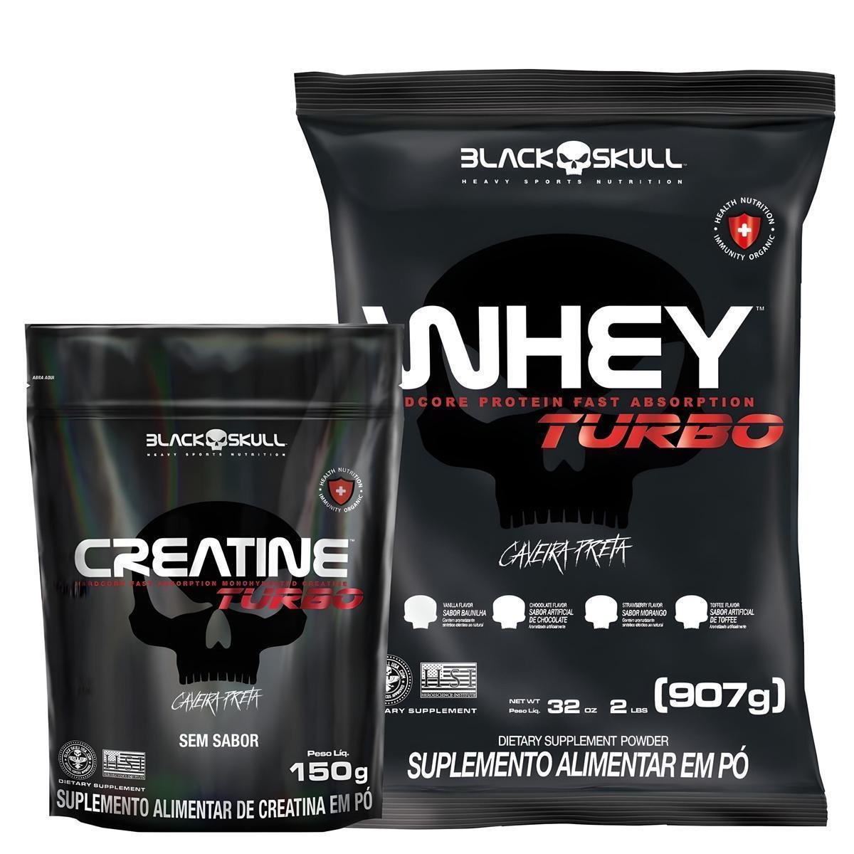 Combo de Suplementos Whey Protein Turbo 907g + Creatina Sem Sabor Refil - Black Skull Menor preço em Combo de Suplementos Whey Protein Turbo 907g + Creatina Sem Sabor Refil - Black Skull