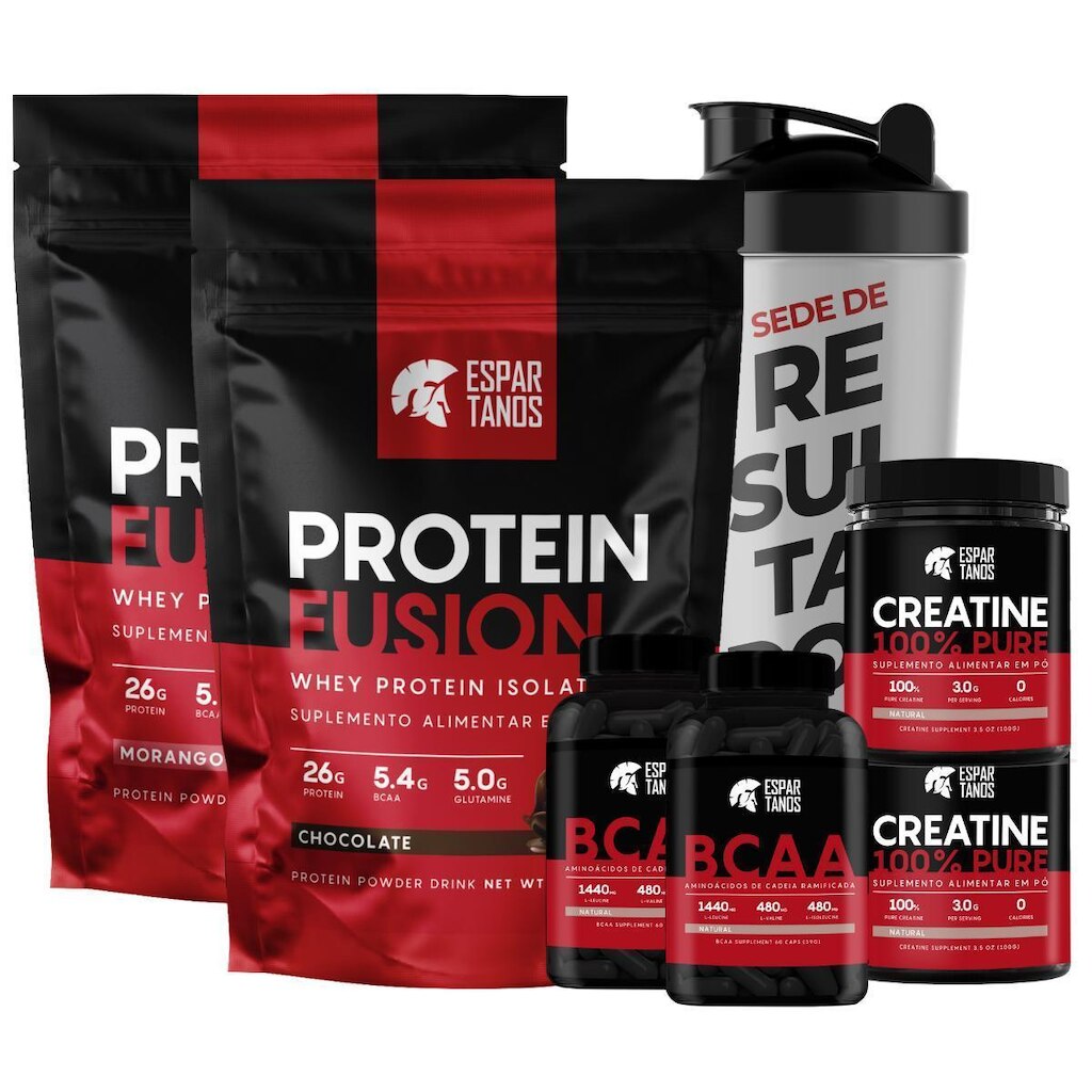 Combo Duplo Whey Fusion + 2x Bcaa + 2x Creatina + Shaker