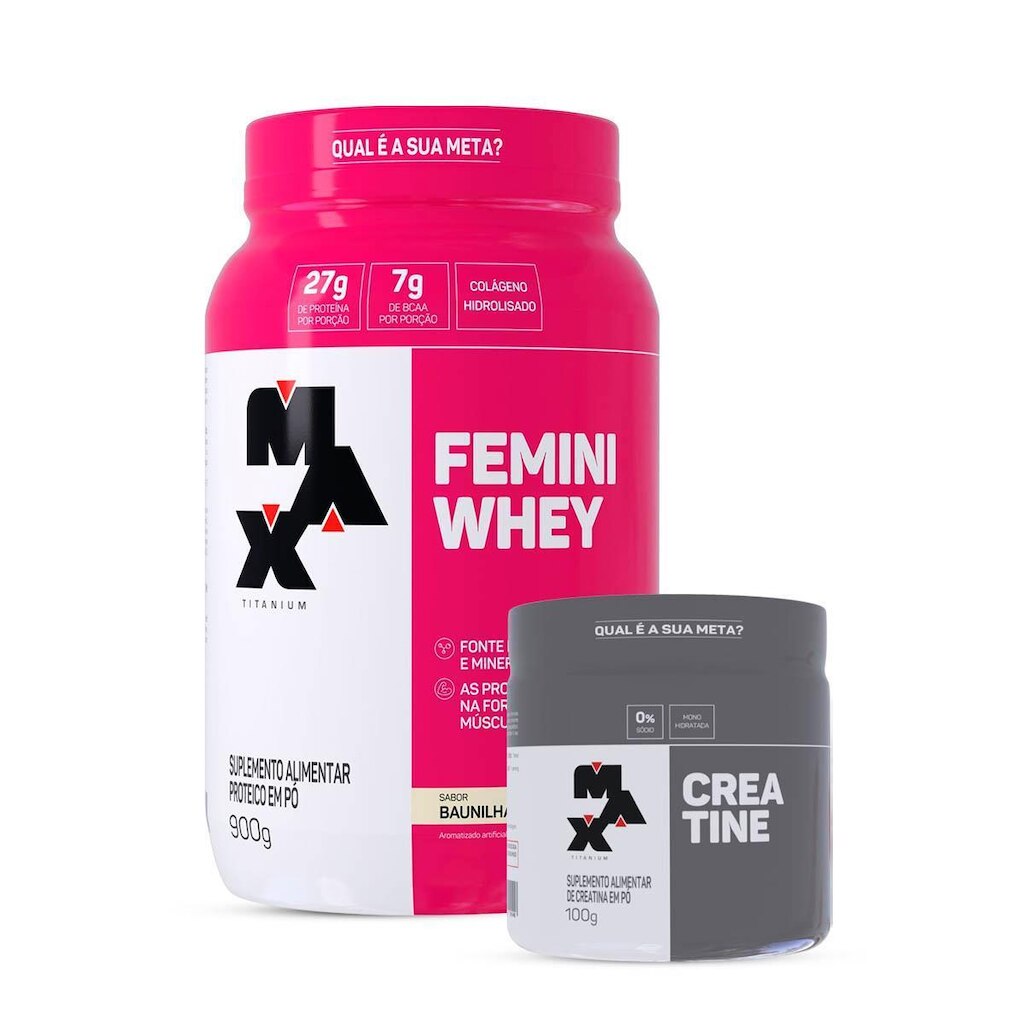 Combo Femini Whey 900g Creatina 100g Original Max Titanium