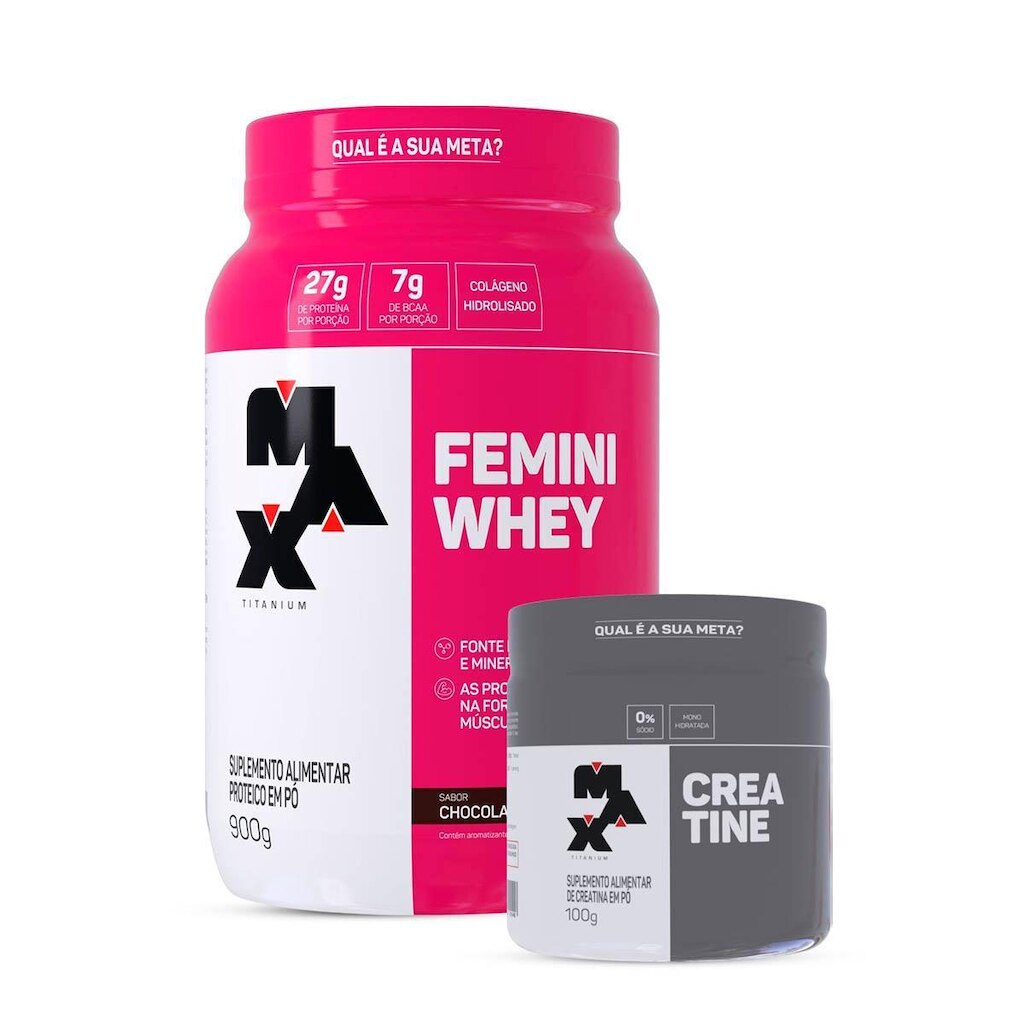 Combo Femini Whey 900g Creatina 100g Original Max Titanium