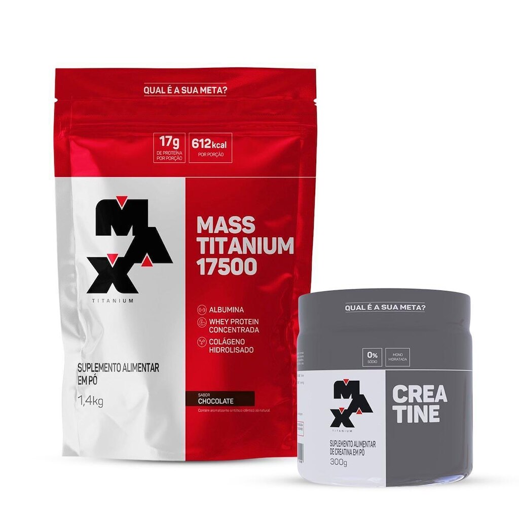 Combo Hipercalórico Mass 17500 Refil 1,4kg e Creatina 300g Max Titanium