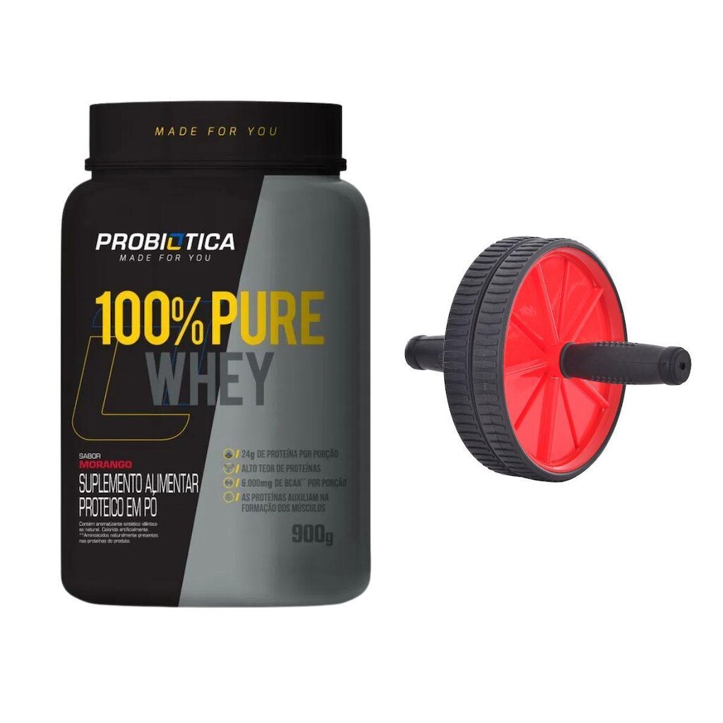 Combo Hipertrofia 100% Pure Whey Protein 900g + Roda Abdominal