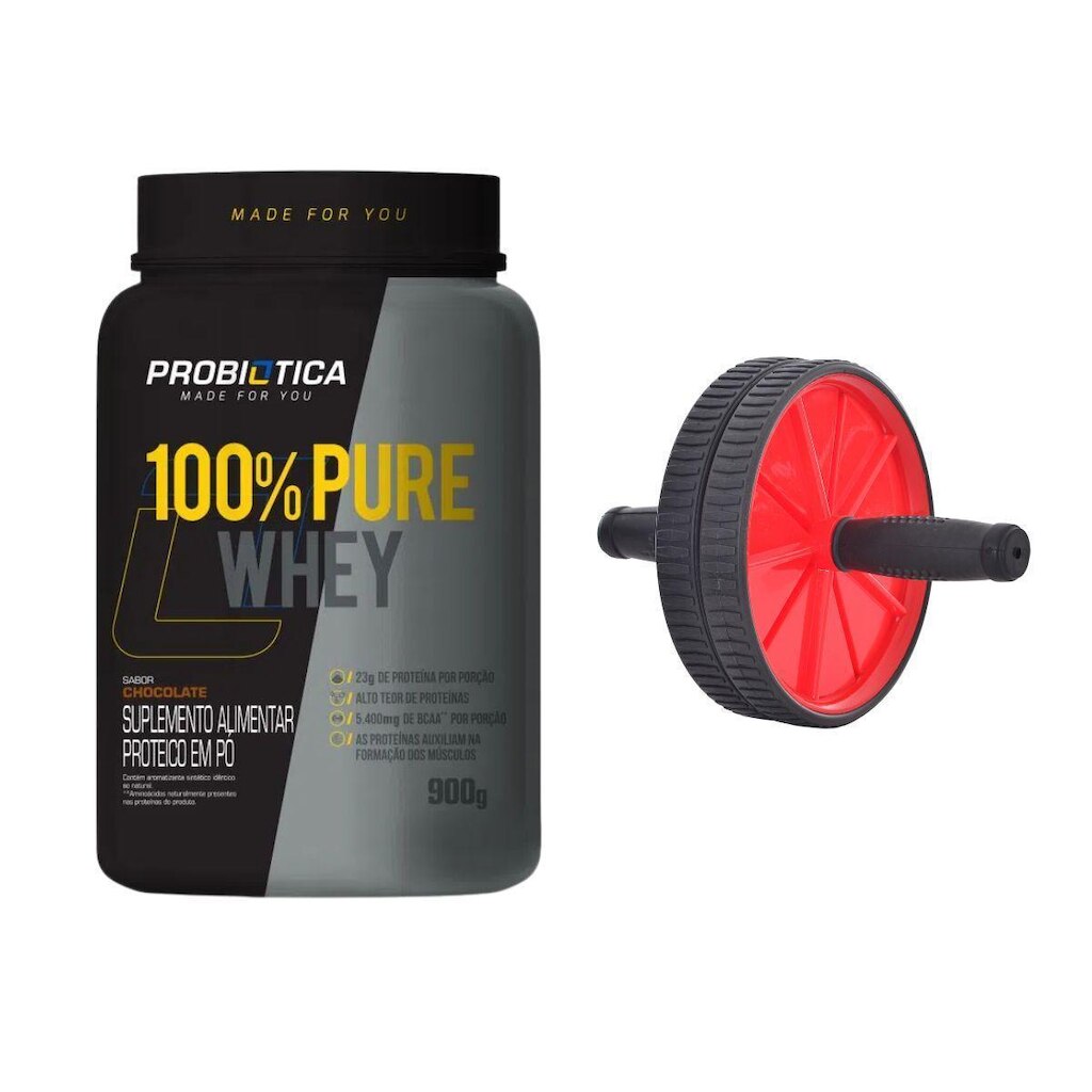 Combo Hipertrofia 100% Pure Whey Protein 900g + Roda Abdominal