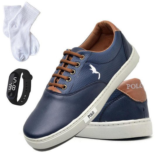 Combo Infantil Juvenil Tênis Masculino Preto com Relógio Digital e Meia do 27 ao 36 Escolar - Azul Menor preço em Combo Infantil Juvenil Tênis Masculino Preto com Relógio Digital e Meia do 27 ao 36 Escolar - Azul