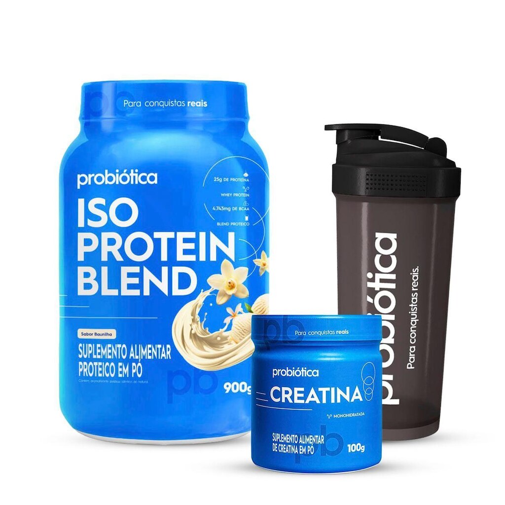 Combo Iso Protein Blend Pote 900g, Creatina 100g e Coqueteleira 700mL - Probiótica