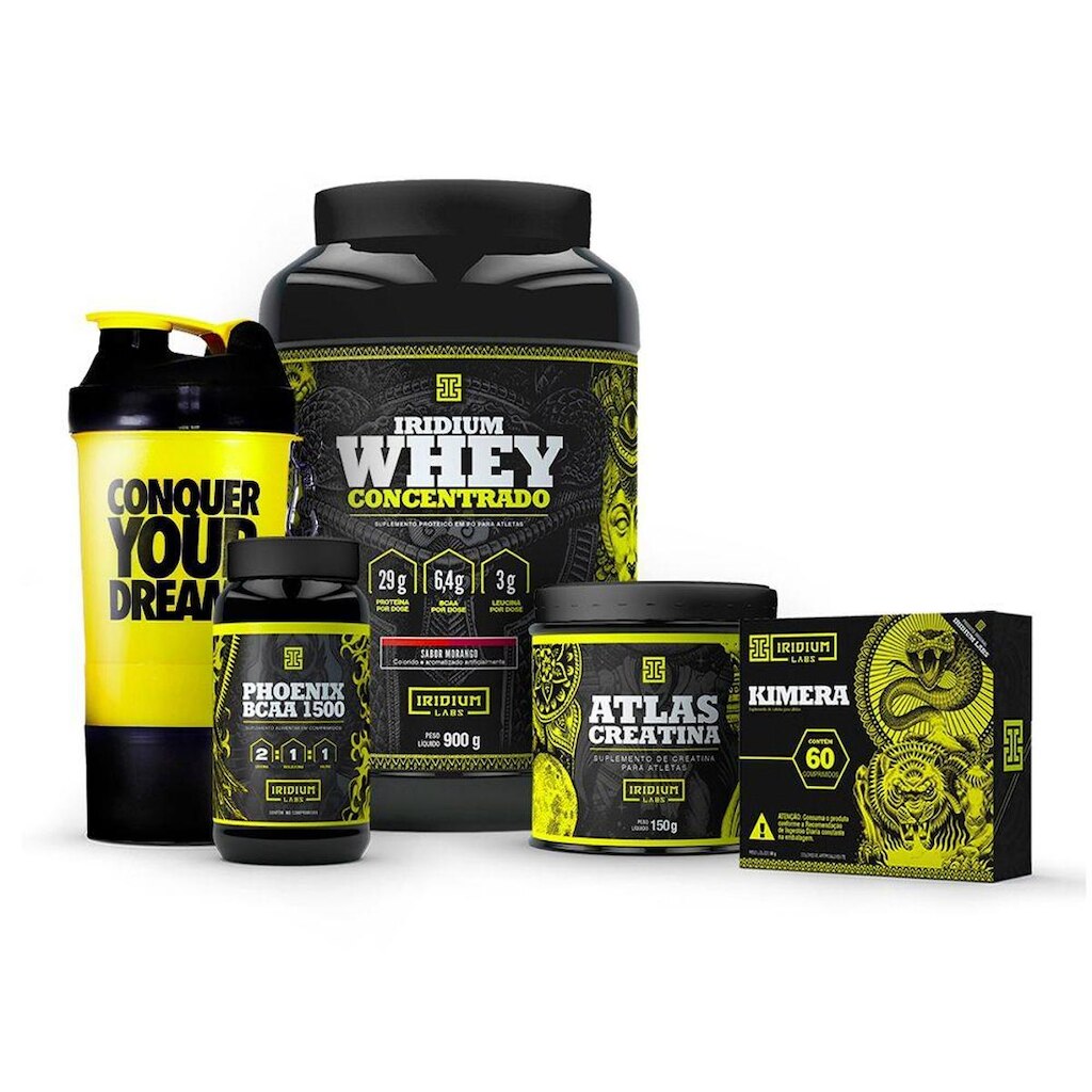 Combo Kimera + Whey Protein + BCAA + Creatina + Coqueteleira