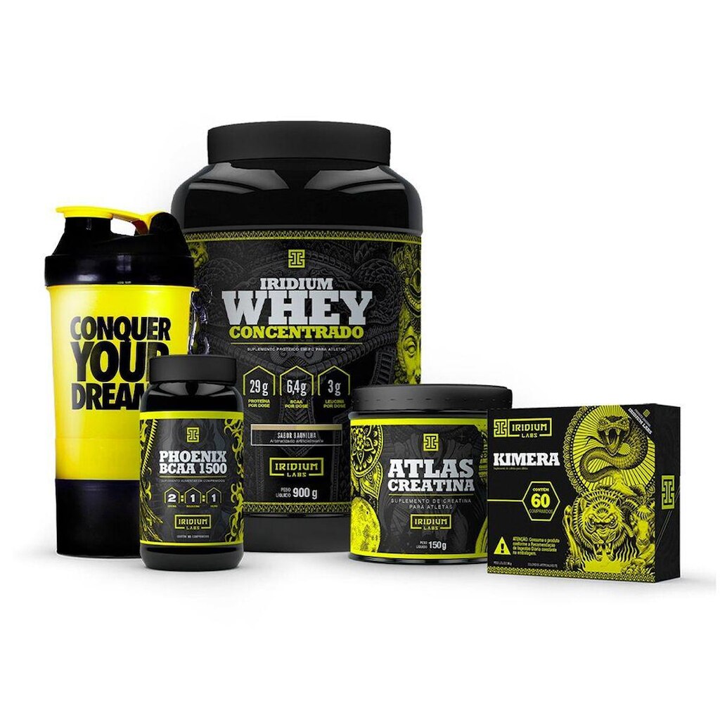 Combo Kimera + Whey Protein + BCAA + Creatina + Coqueteleira