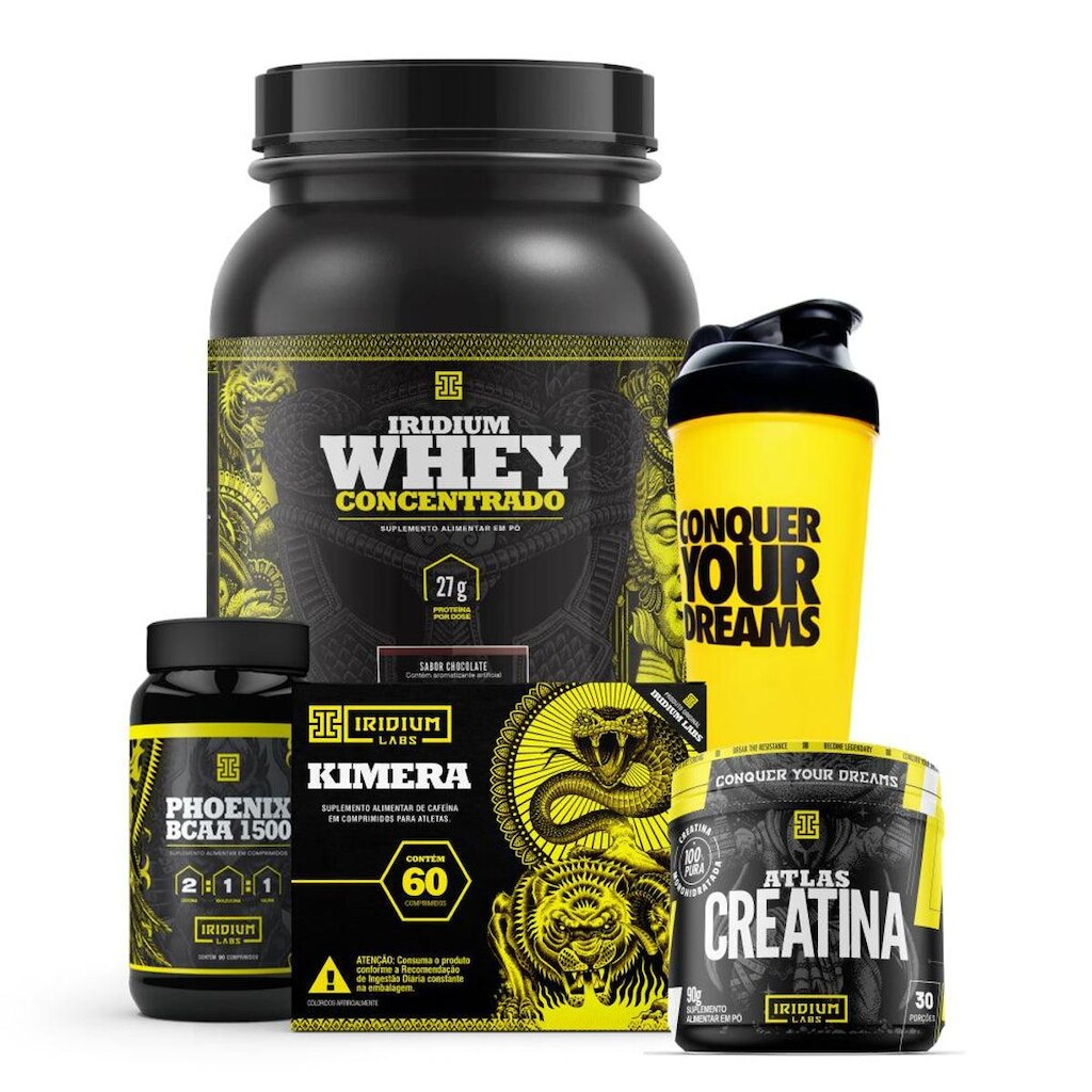 Combo Kimera + Whey Protein + BCAA + Creatina + Coqueteleira