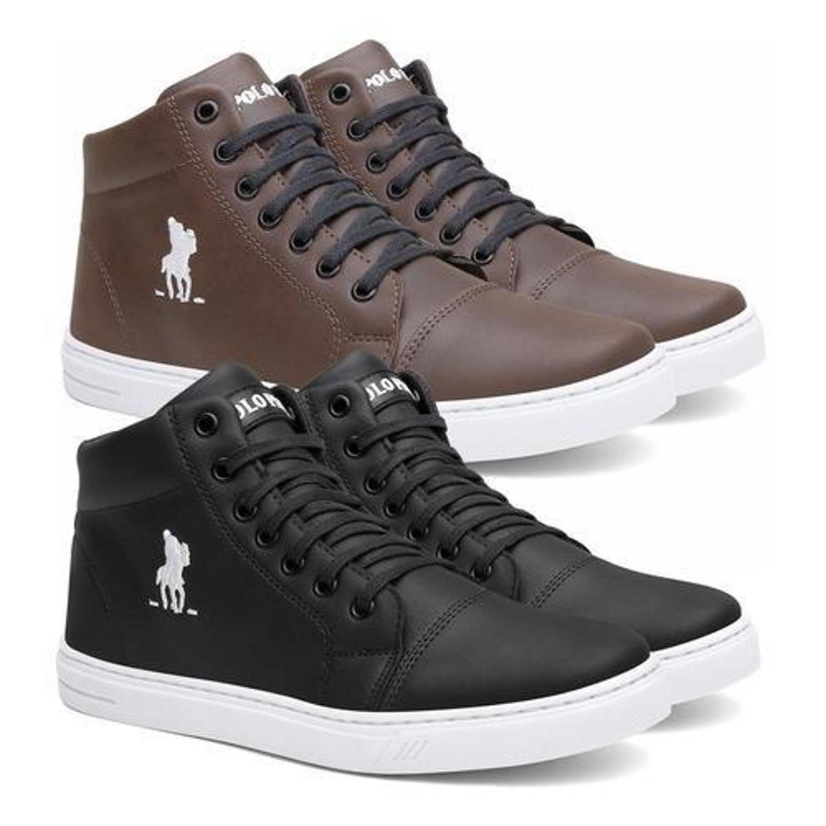 Combo Kit2 Tenis Masculino Botinha Cano Alto Polo Plus Macio