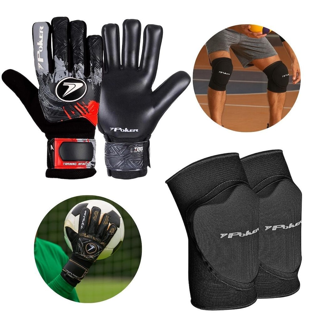 Combo Luva de Goleiro Infinity + Joelheira Indoor Pro Poker