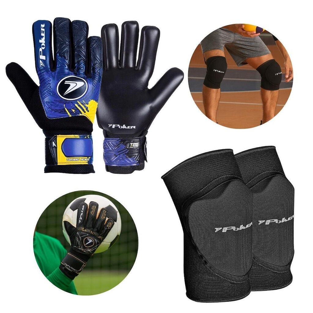 Combo Luva de Goleiro Infinity + Joelheira Indoor Pro Poker