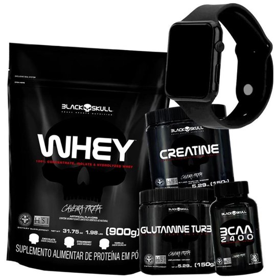 Combo Massa Muscular Whey + Bcaa + Creatina + Glutamina + Relógio Black Skull Wey Menor preço em Combo Massa Muscular Whey + Bcaa + Creatina + Glutamina + Relógio Black Skull Wey